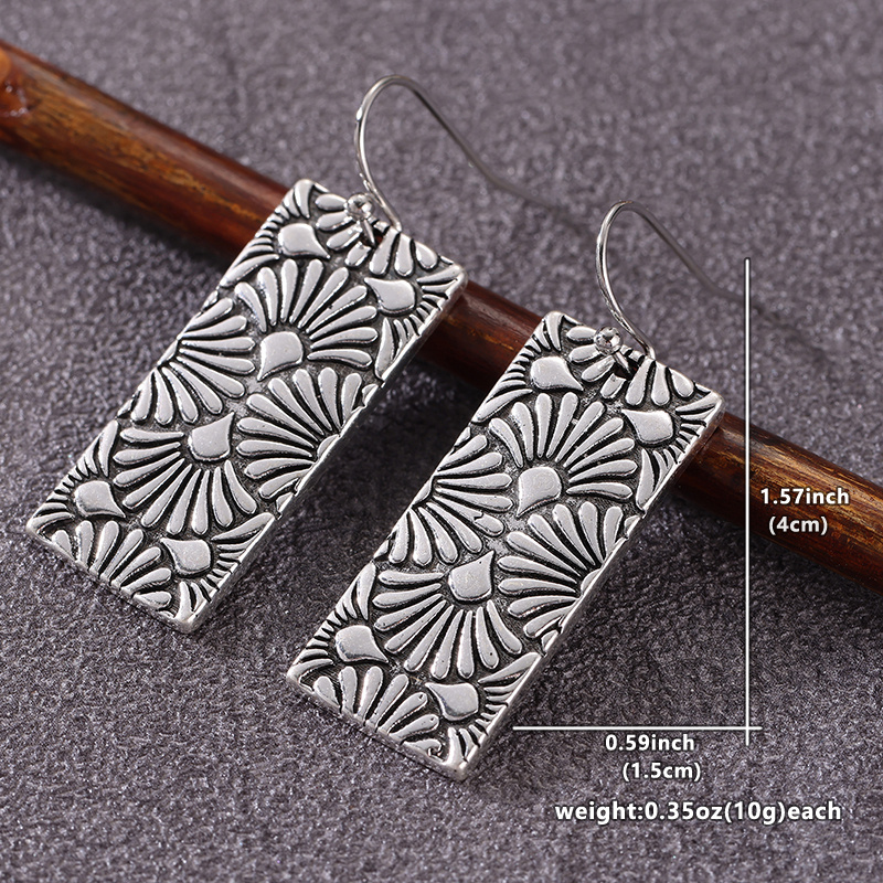 Vintage Rectangular Geometric Long Pendant Printed Pattern Earrings